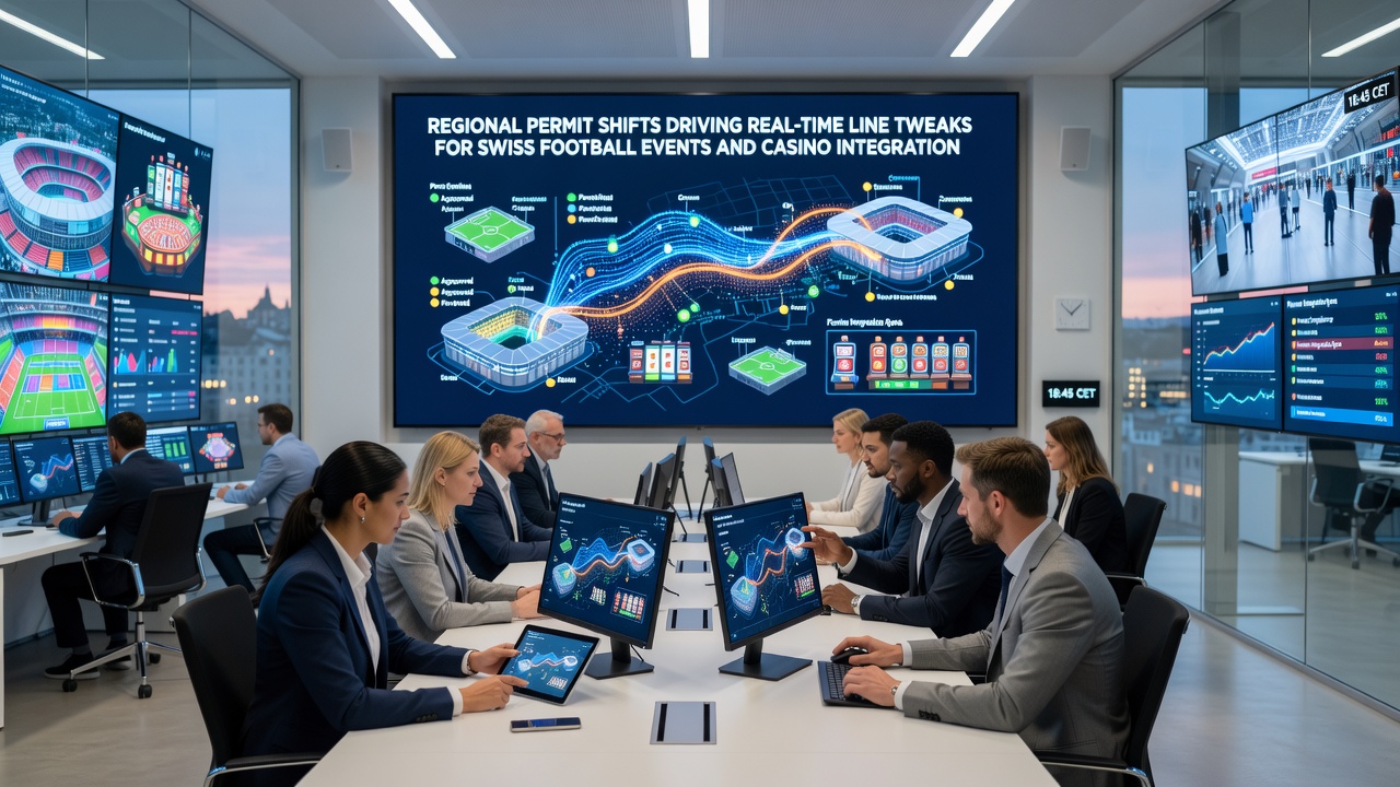 Digital dashboard displaying synchronized updates between Swiss football betting lines and casino game probabilities under varying cantonal permits